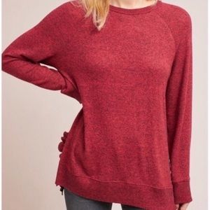 Anthropologie Postmark Gia marled ruffle split hem red sweater size small